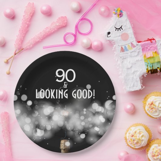 Champagne & Sparkler 90 & zien Goede Borden Papieren Bordje (Feest)