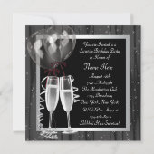 Champagne Sparkles Black White Surprise Party Kaart (Achterkant)