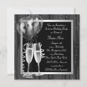 Champagne Sparkles Black White Surprise Party Kaart (Achterkant)