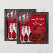 Champagne Sparkles Red Surprise Party Kaart (Voorkant / Achterkant)