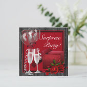 Champagne Sparkles Red Surprise Party Kaart (Staand voorkant)