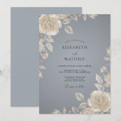 Champagne Staalgrijs Roze Bruiloft Kaart (Voorkant / Achterkant)