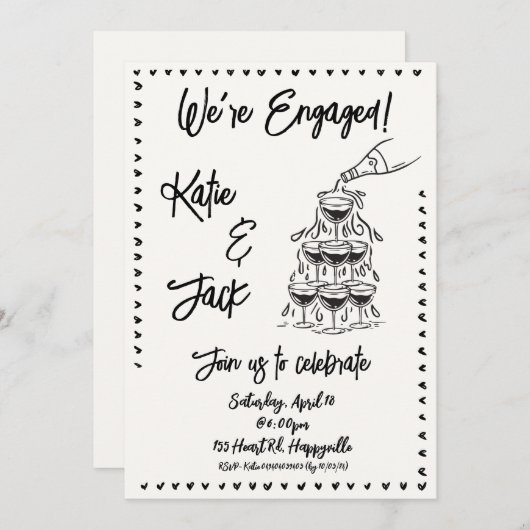 Champagne Stack Verloving Uitnodiging (Voorkant / Achterkant)