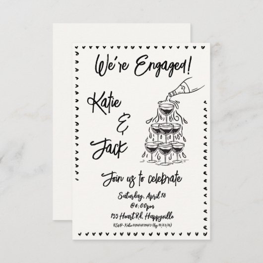 Champagne Stack Verloving Uitnodiging (Voorkant / Achterkant)