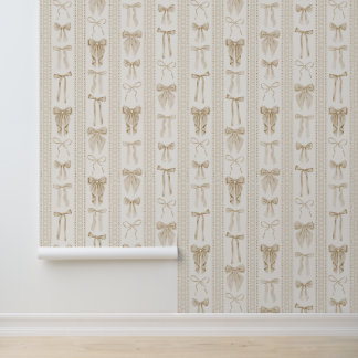 Champagne Strikken met Verticale Kant Strepen Behang