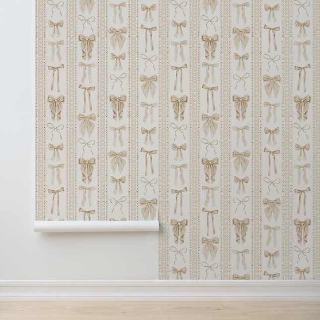 Champagne Strikken met Verticale Kant Strepen Behang (Applicatie)