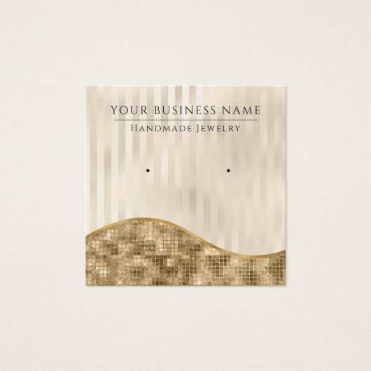 Champagne Stripes Glam Earring Display Kaarten Vierkante Visitekaartjes (Voorkant)
