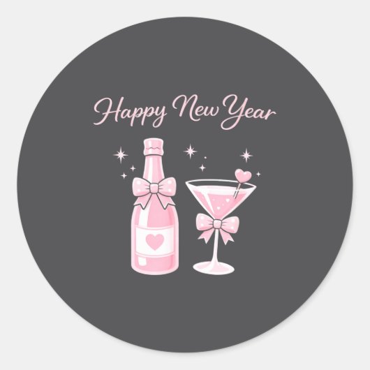 Champagne Swea Martini Coquette Happy New Year Par Ronde Sticker (Voorkant)
