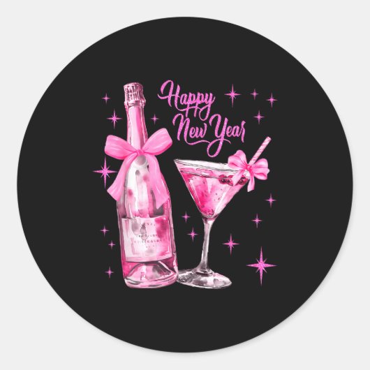 Champagne Swea Martini Coquette Happy New Year Par Ronde Sticker (Voorkant)