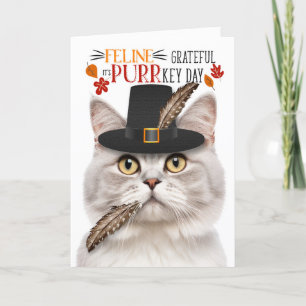 Champagne Tabby Cat dankbaar voor PURRkey Day Feestdagen Kaart