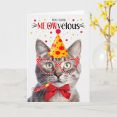 Champagne Tabby Kat MEOWvelous Verjaardag Kaart (Gele Bloem)