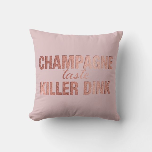 Champagne Taste Killer Dink | Rose Pink Pickleball Kussen (Voorkant)