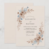 Champagne Taupe Bladerige Bruiloft Kaart (Voorkant / Achterkant)