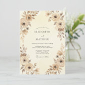 Champagne Taupe Bloem Bruiloft Kaart (Staand voorkant)