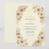 Champagne Taupe Bloem Bruiloft Kaart (Voorkant / Achterkant)