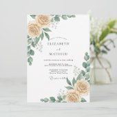 Champagne Taupe Bloem Bruiloft Kaart (Staand voorkant)