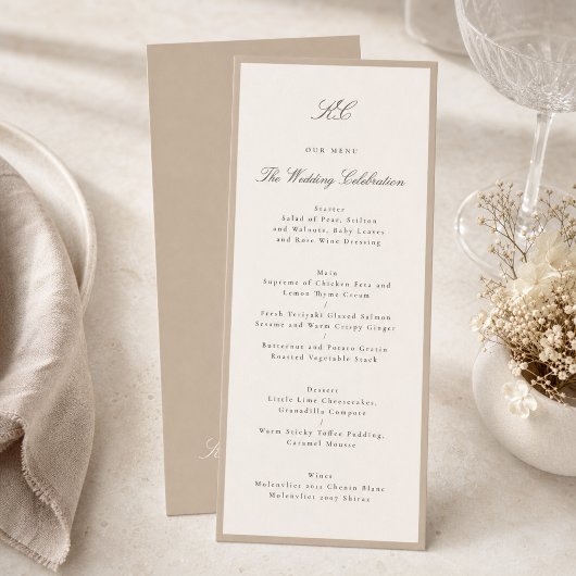 Champagne Taupe Formeel Huwelijk Menu