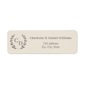 Champagne taupe monogrammed wreath return address etiket (Voorkant)