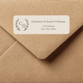 Champagne taupe monogrammed wreath return address etiket