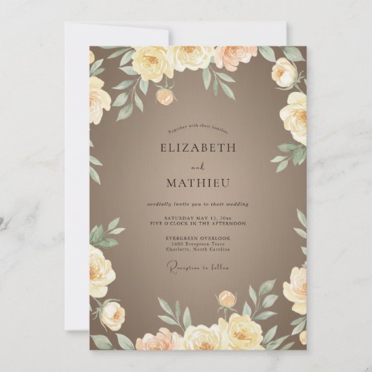 Champagne Taupe Ranunculus Eucalyptus Bruiloft Kaart (Voorkant)