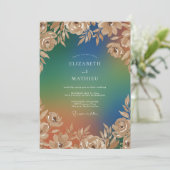 Champagne Teal Leaf Trouwdag Kaart (Staand voorkant)