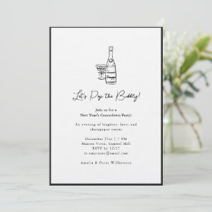 Champagne Tekening Minimalistisch Oud en Nieuw Fee Kaart