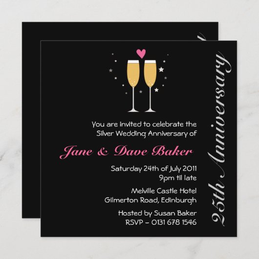 Champagne Toast 25th Jubileum Party Kaart (Voorkant / Achterkant)