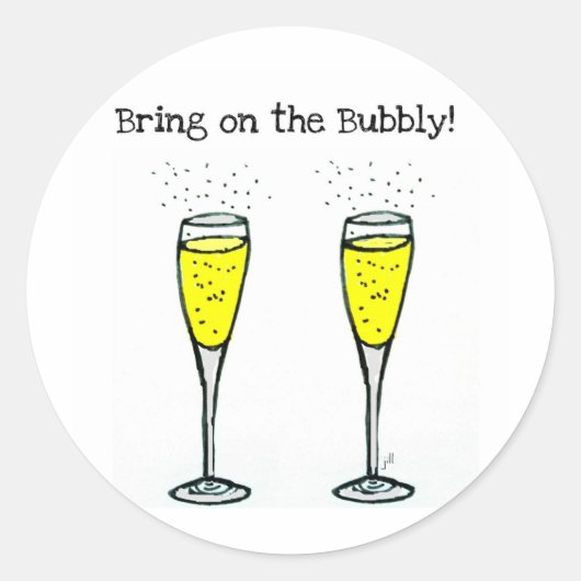 CHAMPAGNE TOAST "BRENGEN OP DE BUBBLY" RONDE STICKER (Voorkant)