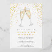 Champagne Toast | Bruidsmeisjes Brunch Gold Folie Uitnodiging (Voorkant)