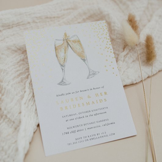Champagne Toast | Bruidsmeisjes Brunch Gold Folie Uitnodiging