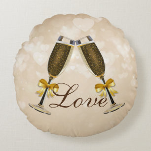 Champagne Toast Cream Hearts Rond Kussen