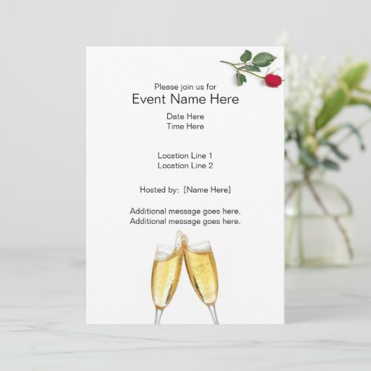 Champagne Toast Custom Invites Kaart (Staand voorkant)