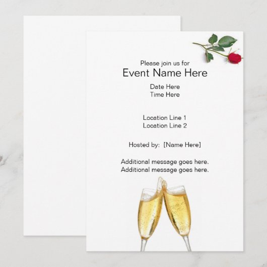 Champagne Toast Custom Invites Kaart (Voorkant / Achterkant)