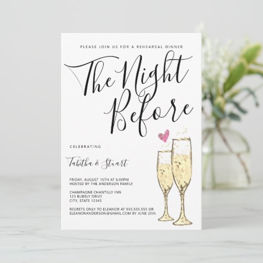 Champagne Toast de nacht voor het repetitief eten Kaart (Staand voorkant)