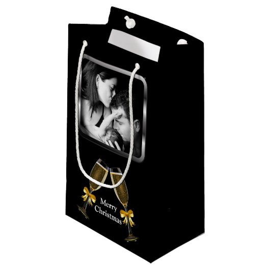 Champagne Toast Elegant Custom Photo Klein Cadeauzakje (Voorkant Gekanteld)