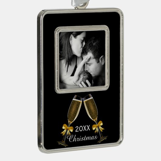 Champagne Toast Elegant Custom Photo Verzilverd Omlijst Ornament (Rechts)