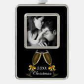 Champagne Toast Elegant Custom Photo Verzilverd Omlijst Ornament (Voorkant)