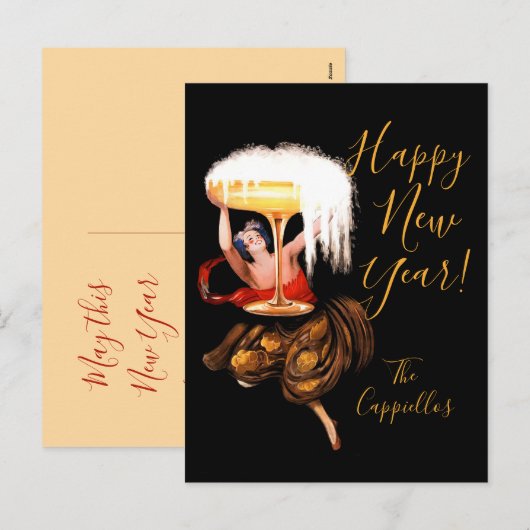 Champagne Toast Feestdagenkaart (Voorkant / Achterkant)