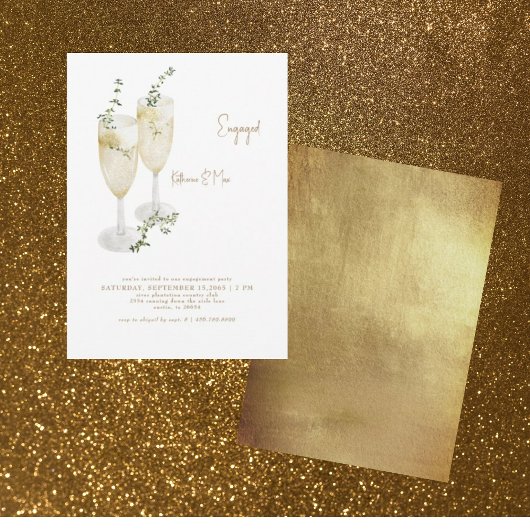 Champagne Toast Foliage Gold Engagement Kaart