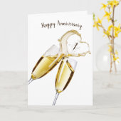 Champagne Toast for 1st Jubileum Card Kaart (Gele Bloem)