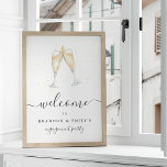 Champagne Toast Gepersonaliseerd Evenement Welkoms Poster<br><div class="desc">Feestelijk en elegant welkomstbord voor uw verlovingsfeest of bruiloft is voorzien van een paar klinkende champagneglazen in waterverf,  gevuld met bubbels. Personaliseer met drie regels aangepaste tekst hieronder; getoond met "welkom" en de namen van het paar en het type evenement.</div>