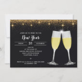 Champagne Toast Glitter Oud en Nieuw Feest Feestdagenkaart (Voorkant)