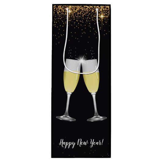 Champagne Toast Glitter Oud en Nieuw Feest Wijn Cadeautas (Voorkant)