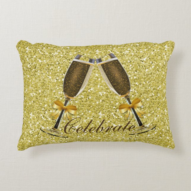 Champagne Toast Gold Faux Glitter Decoratief Kussen (Voorkant)