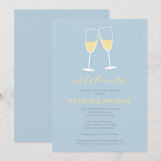 Champagne Toast Invitation Kaart (Voorkant / Achterkant)