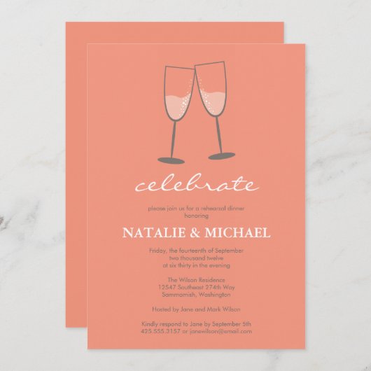 Champagne Toast Invitation Kaart (Voorkant / Achterkant)
