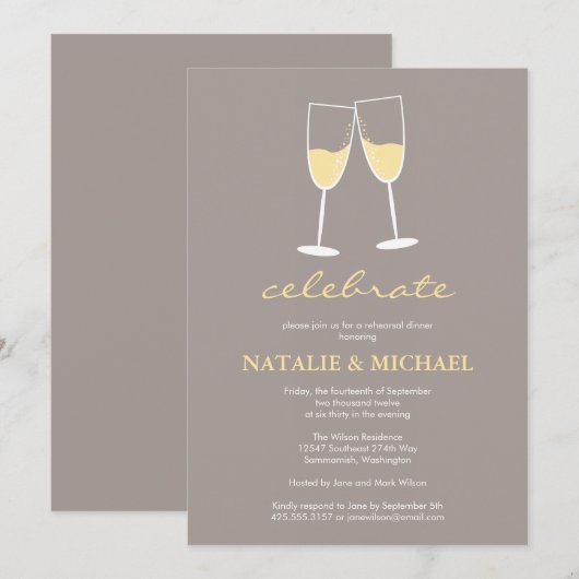 Champagne Toast Invitation Kaart (Voorkant / Achterkant)