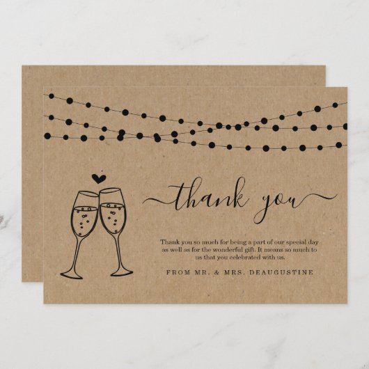 Champagne Toast & Lichtslingers Bedankkaart (Voorkant / Achterkant)