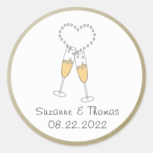 Champagne Toast met Hart Gepersonaliseerde Sticker (Voorkant)