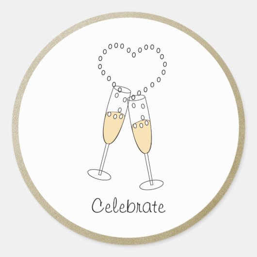 Champagne Toast met Hartsticker Ronde Sticker (Voorkant)